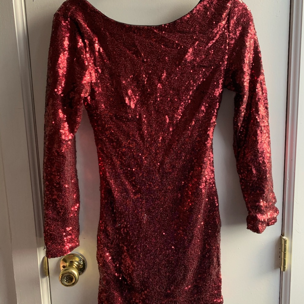 Red Sequin Long Sleeve Mini Dress